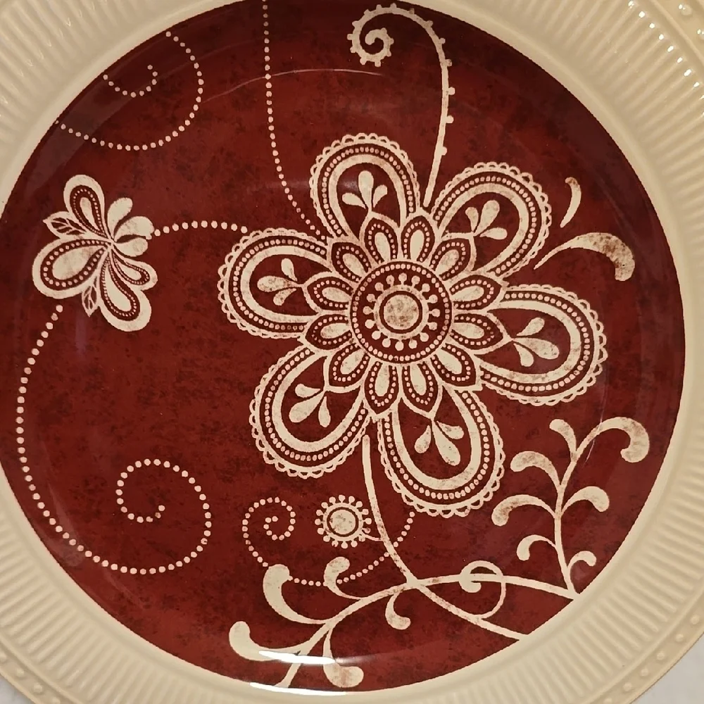 Pair of Pier 1 Maribeth Floral Red and Cream Dinner Plates